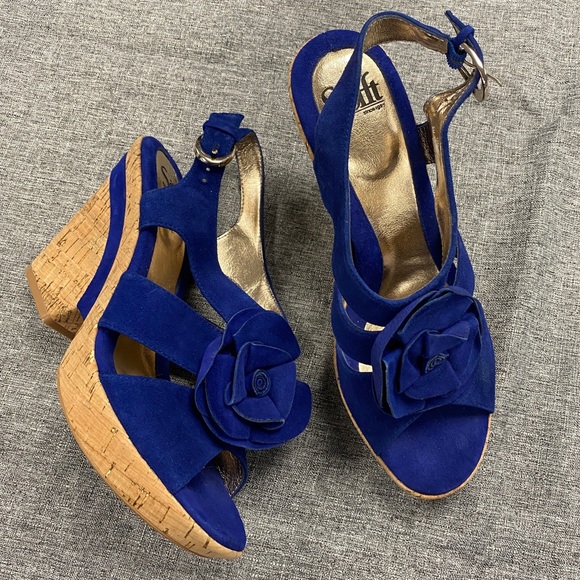 Sofft Shoes - NEW Sofft Odelle royal blue suede wedge sandals with flower womens size 8